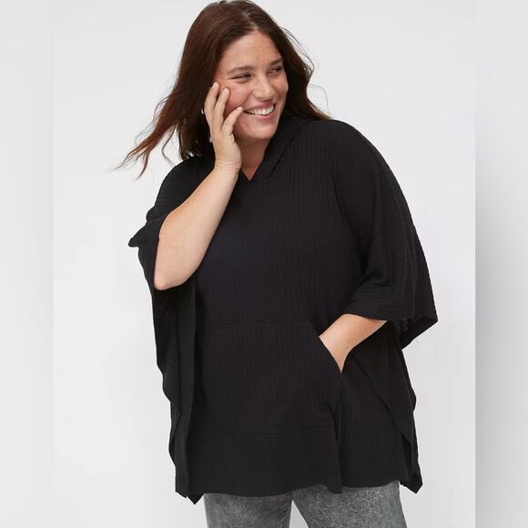 Lane Bryant Hooded Brushed Ribbed Poncho - Picture 1 of 6